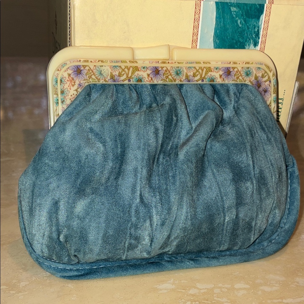 Vintage Velvet Clutch Bakelite Handle with Wimsical design Made in Hong Kong